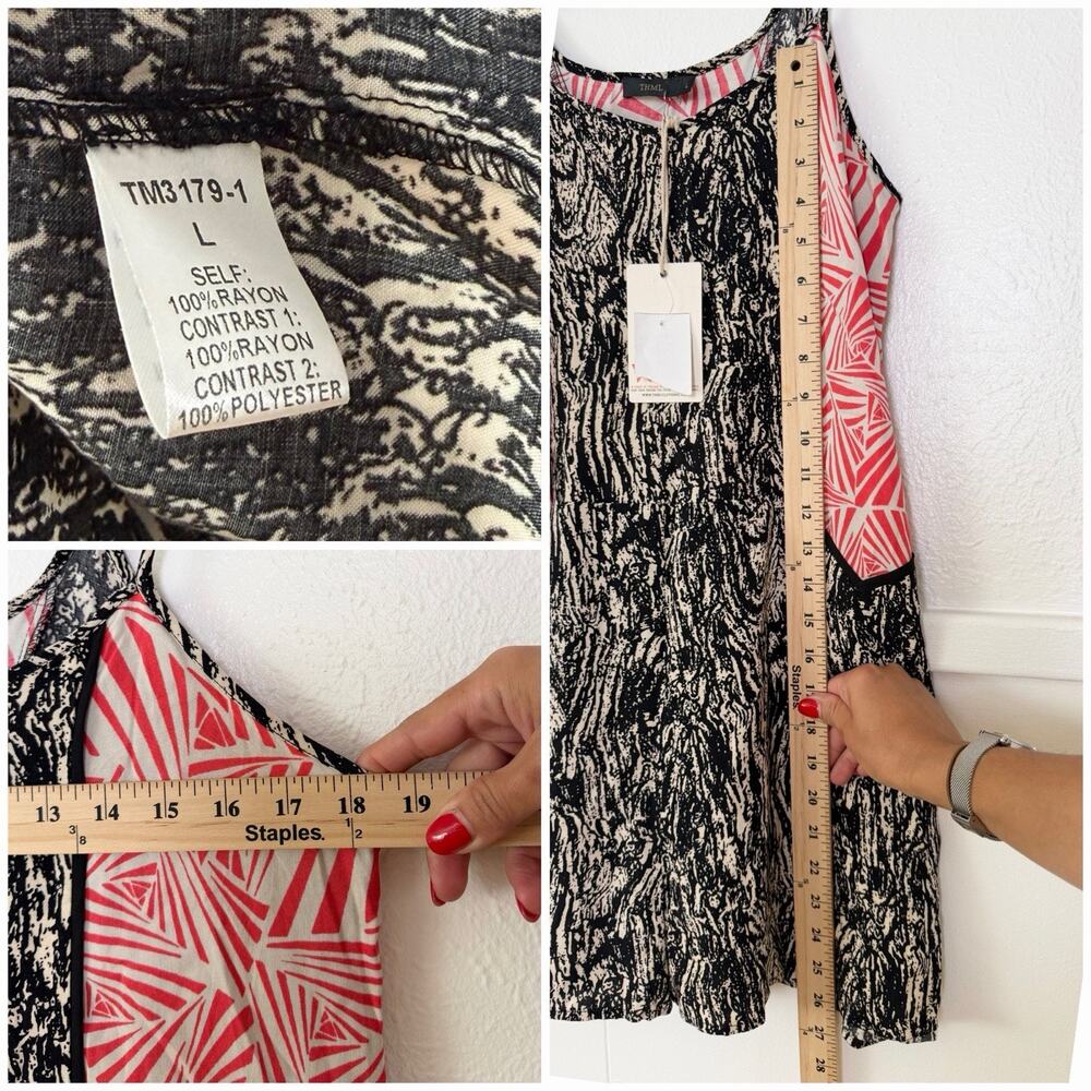 THML NWT Boho Tropical Print Swing Dress L Sleeveless Pocket Resort Vacation - Picture 9 of 10